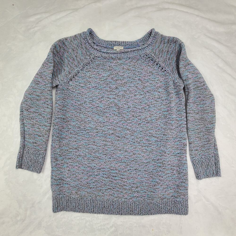 Talbots Sweater 1X Plus Size Knit Pullover Blue Gray Crewneck Classic Cozy